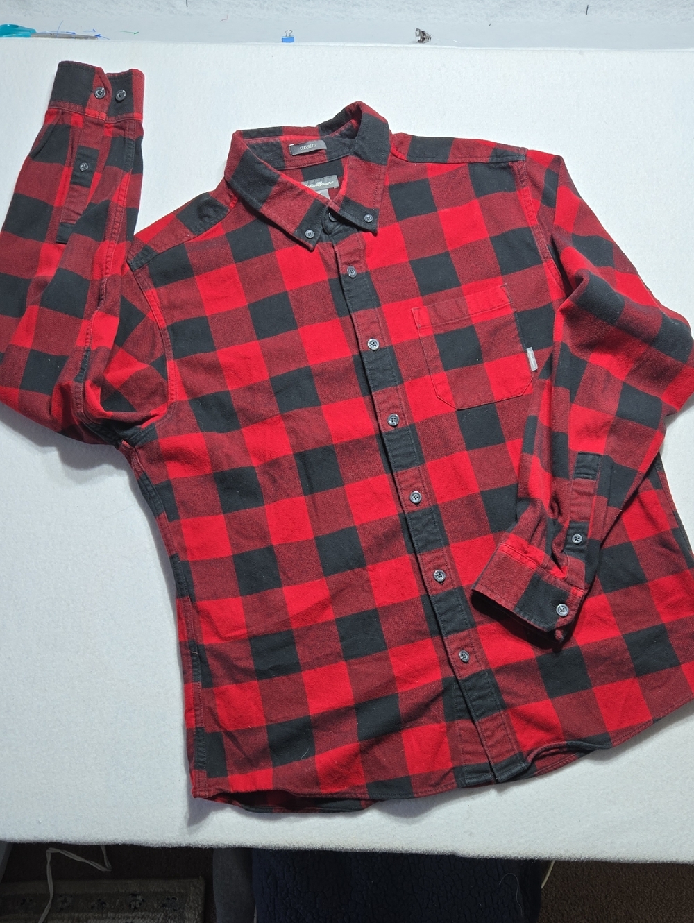Eddie Bauer Men's Red and Black Buffalo Check Button-Down Casual Shirt